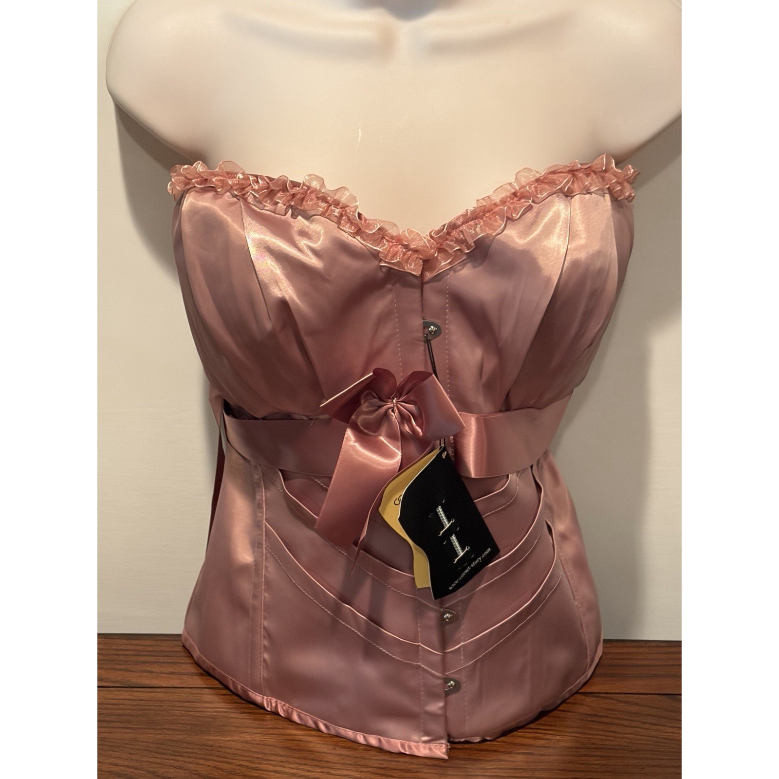 Nwt Corset Story Pink Satin Strapless Boned Lace-Up Corset Size Uk 20 Us16 — image 2 of 8